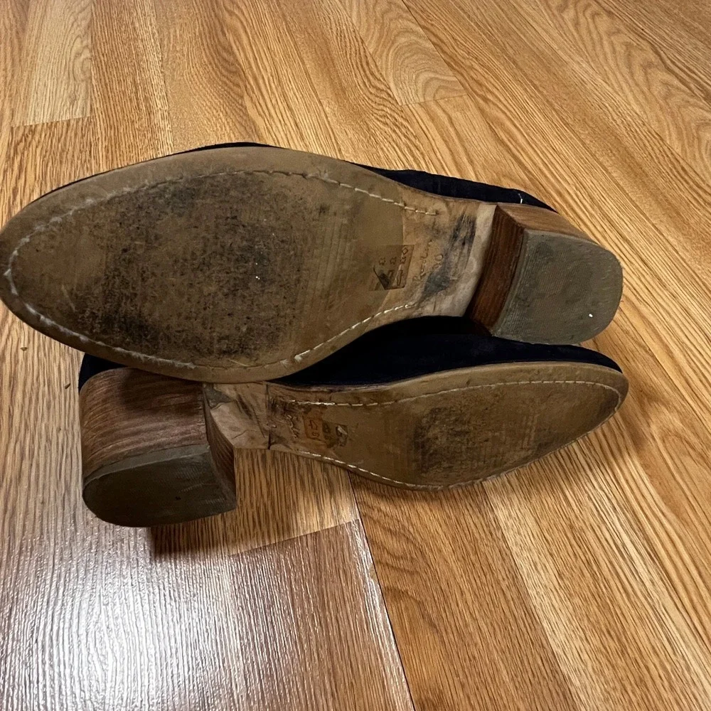 Boden Navy Suede Alford Ankle Boots Orange Elastic Block Heel Statement Chic
